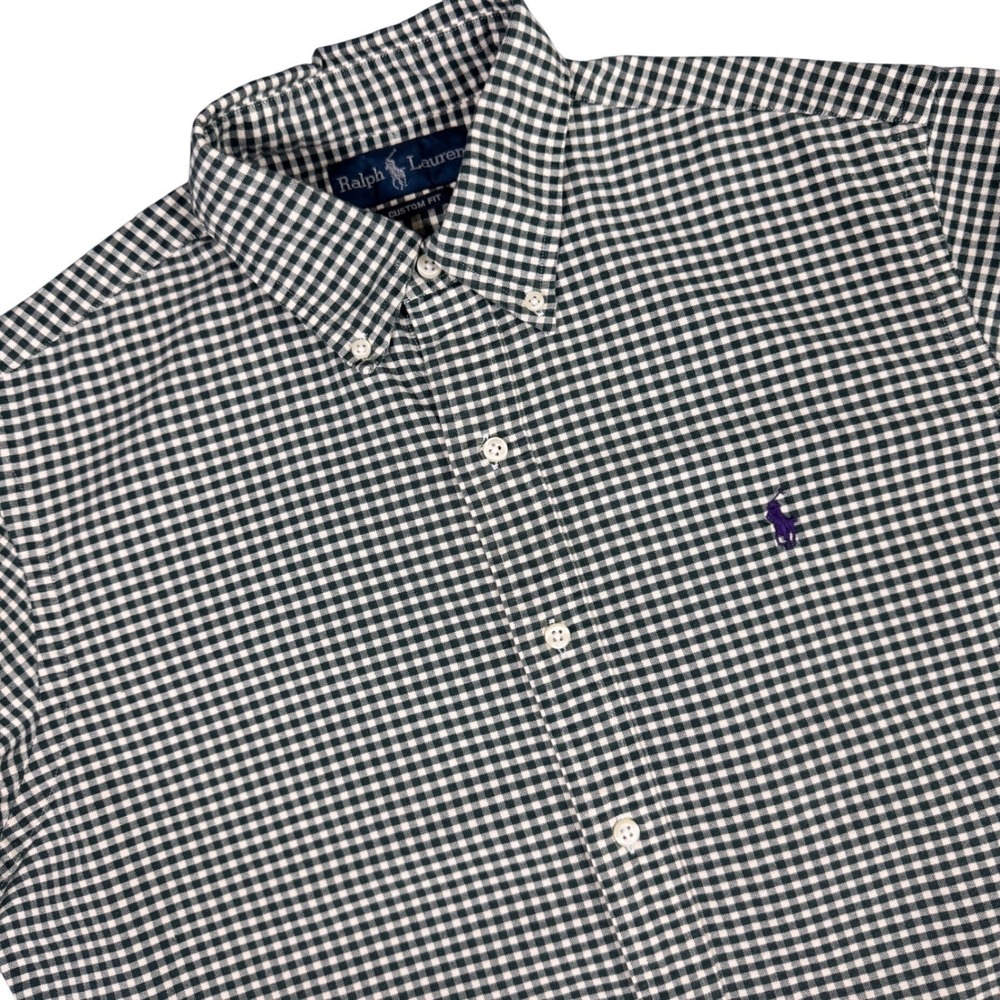 Ralph Lauren Custom Fit Oxford Shirt Men Medium Green White Gingham Button Down